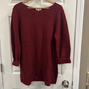 Taylor & Sage Burgundy Shaker Knit Tunic Sweater XL Boat Neck Rolled Cuff Wine